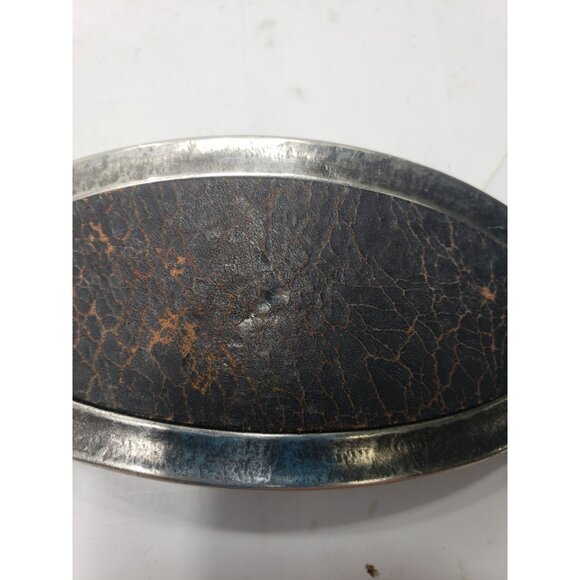 Set Of 3 Vintage Leather Snakeskin Oval Shaped Solid Brass Belt Buckles - Picture 6 of 10